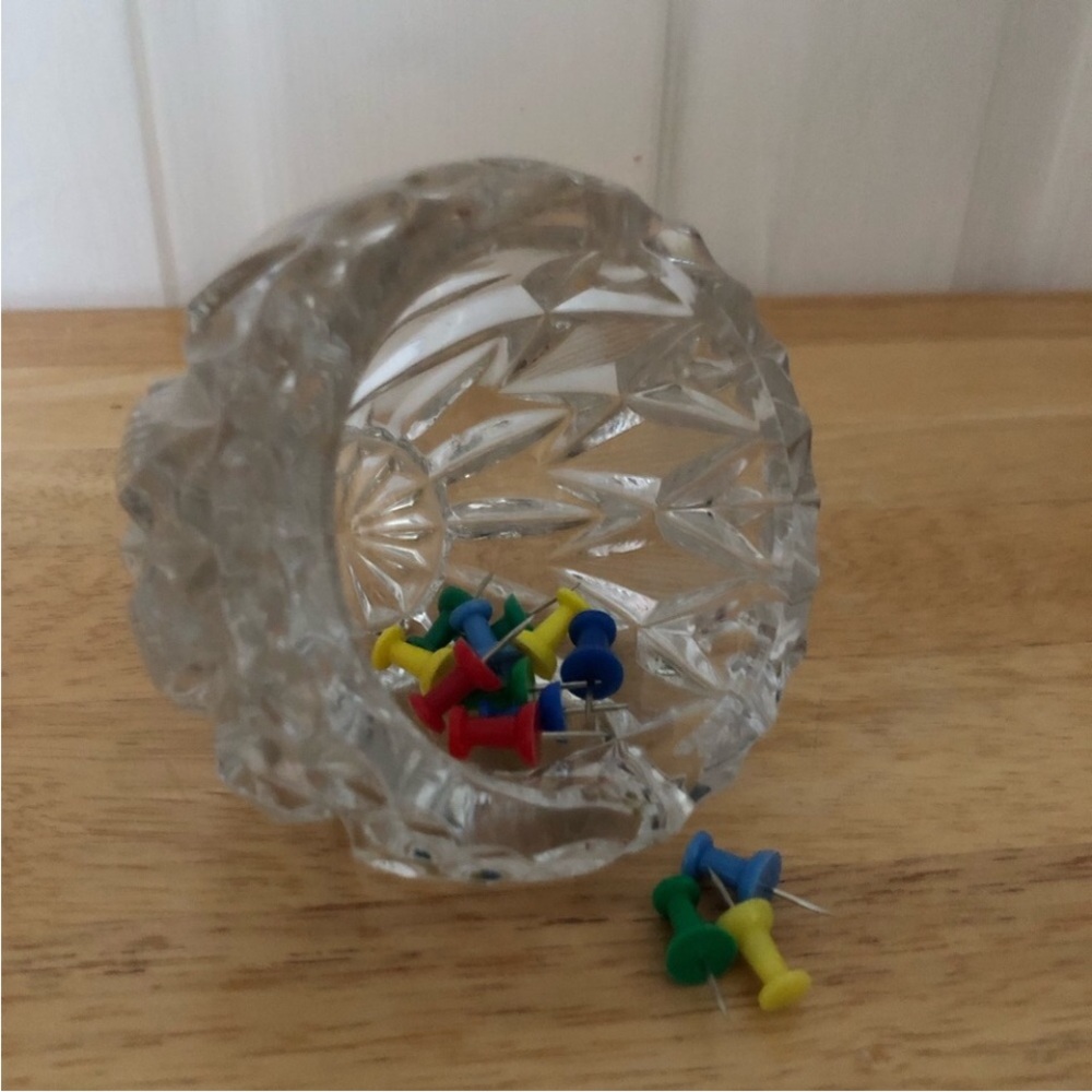 Etched crystal paperweight ashtray sphere cigar cut glass heavy weight Vintage